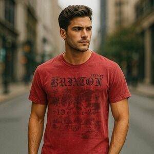 Helix Graphic Print T-Shirt Short Sleeve Casual Red Distressed Look Retro Size M